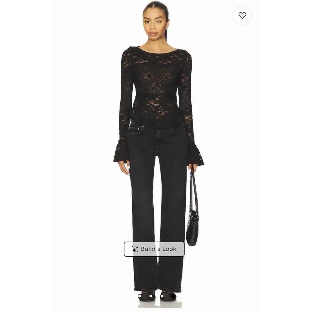 NWT Free People Lace Layering Long Sleeve Top In Black Size XS